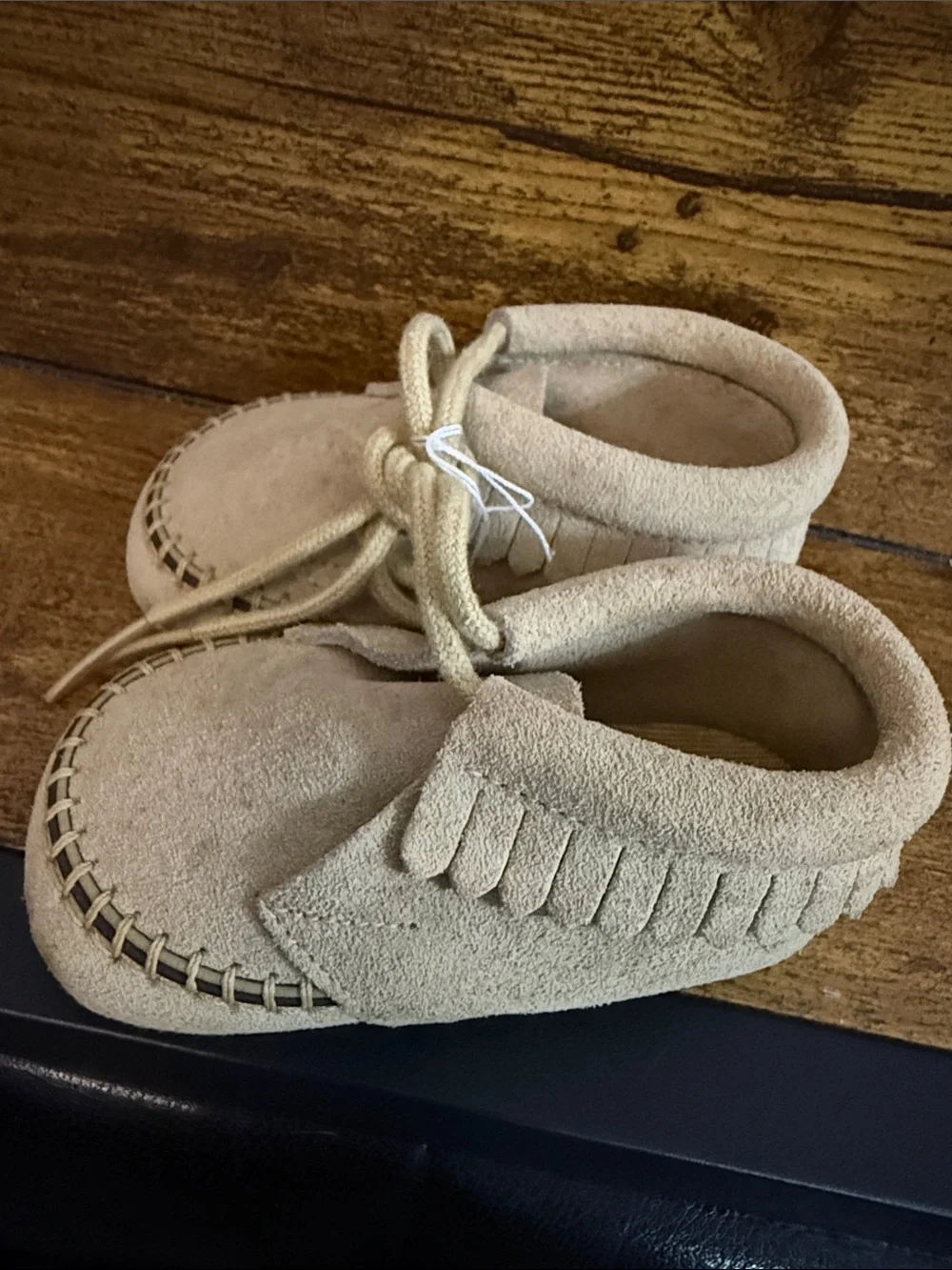 Baby Suede Moccasin Shoes in Beige - Soft Lace-Up Comfort